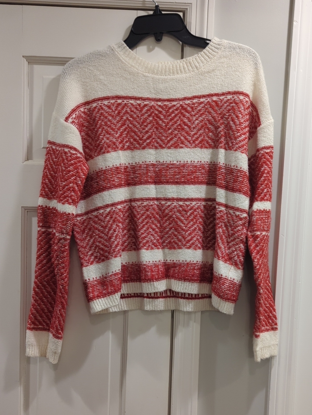 S Wonderly Red & Cream Striped Crewneck Sweater